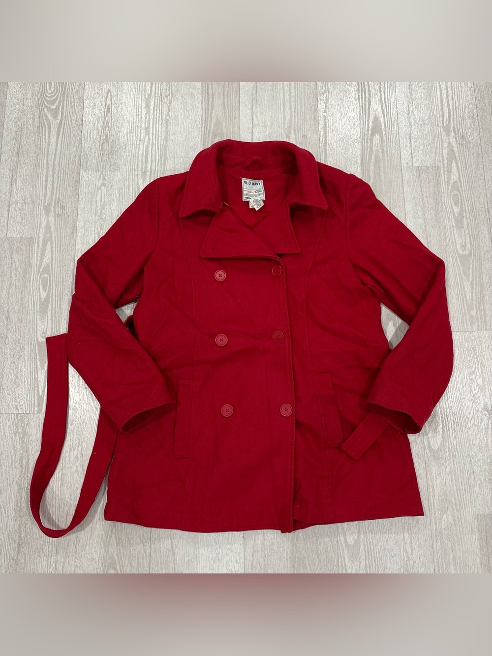 Old Navy Red Double Breasted Belted Pea Coat Size L